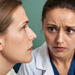 **A therapist intently listening to a patient, focusing on their facial expressions and body language, with subtle cues of empathy and understanding.** (This prompt visualizes the "Actief Luisteren" section and the importance of non-verbal communication)